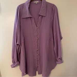 White Birch Cotton Gauze Light Purple Button Down Casual Top